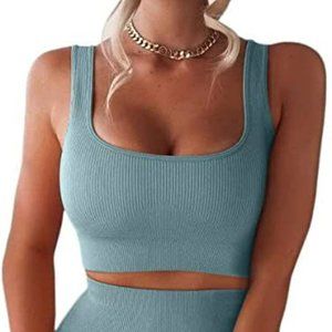 Amazon FAFOFA Workout Sets Seamless Ribbed Crop Tank